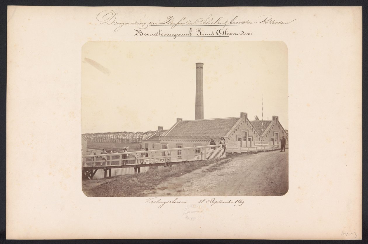 Øvre damppumpestasjon Prins Alexander / Kralingscheveer 18. september 1869 (tittel på objekt) Drenering av Plassen i Schieland øst for Rotterdam (serietittel på objekt) av Jacobus van Gorkom jr.