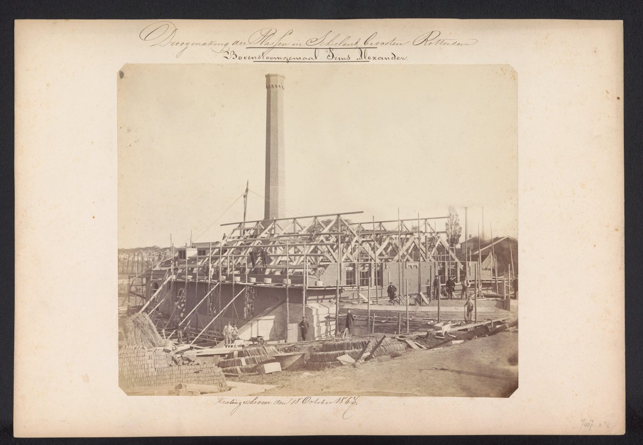 Bovenstoom pumpestasjon Prins Alexander / Kralingscheveer den 18. oktober 1867 (tittel på objekt) Gjenvinning av innsjøene i Schieland øst for Rotterdam (serietittel på objekt) av Jacobus van Gorkom jr.