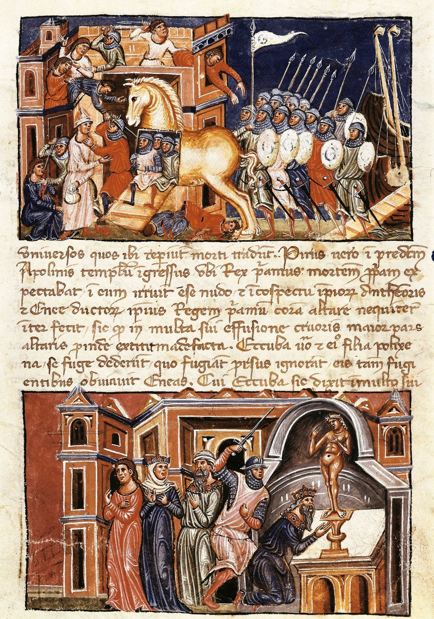 The Siege and Assault of the City of Troy, miniatyr fra "Historia Destructionis Troiae" av Guido delle Colone (ca. 1210-c. 1287) av Jacome Cromberger