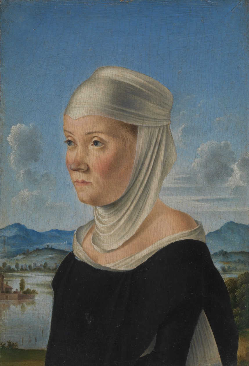 Portrett av en kvinne, muligens en nonne fra San Secondo, verso Scene i Grisaille, ca. 1485-95. av Jacometto Veneziano