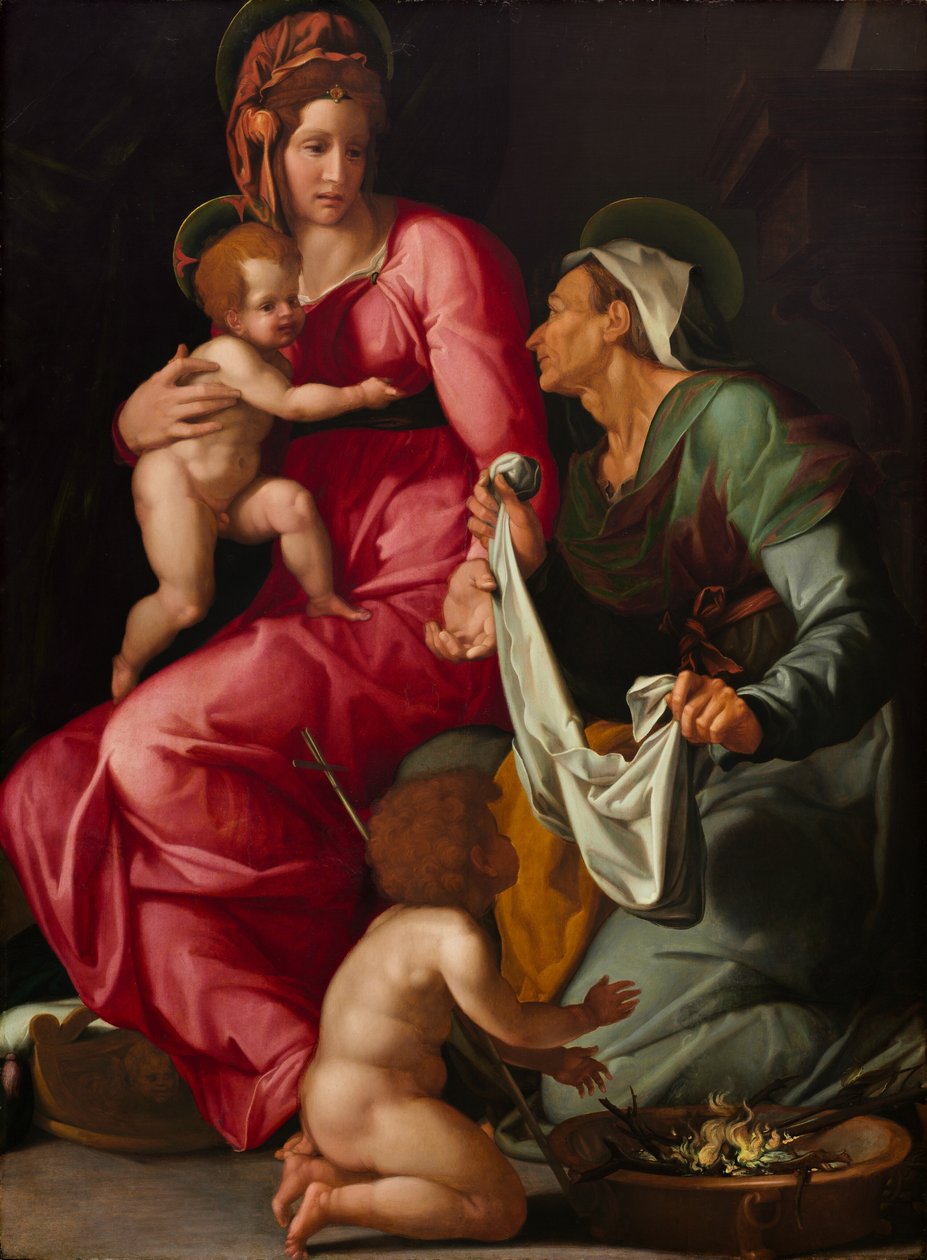 Madonna og barn med Saint Elizabeth og Saint John the Baptist, ca. 1535. av Jacopino del Conte
