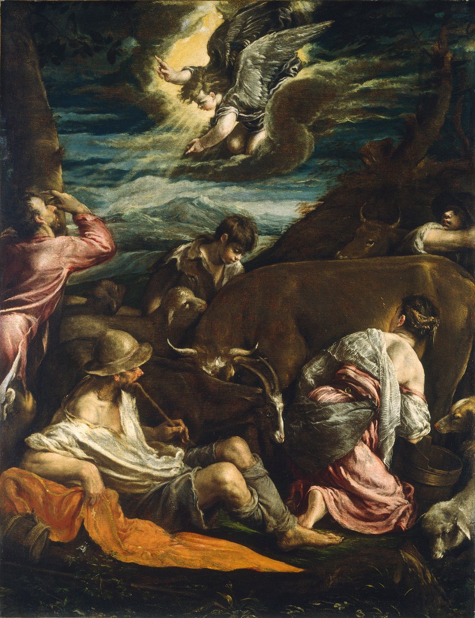 Bebudelsen til hyrdene, ca. 15551560 av Jacopo Bassano
