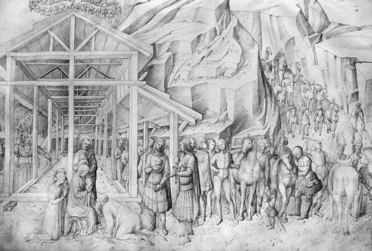Adoration of the Magi, fra Jacopo Bellinis album med tegninger (penn og blekk på vellum) av Jacopo Bellini