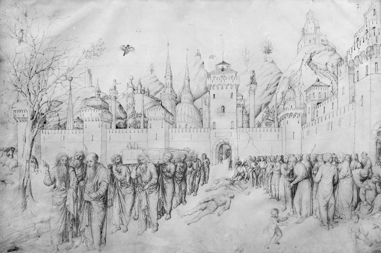 Jomfruens begravelse, fra Jacopo Bellinis album med tegninger (penn og blekk på vellum) av Jacopo Bellini