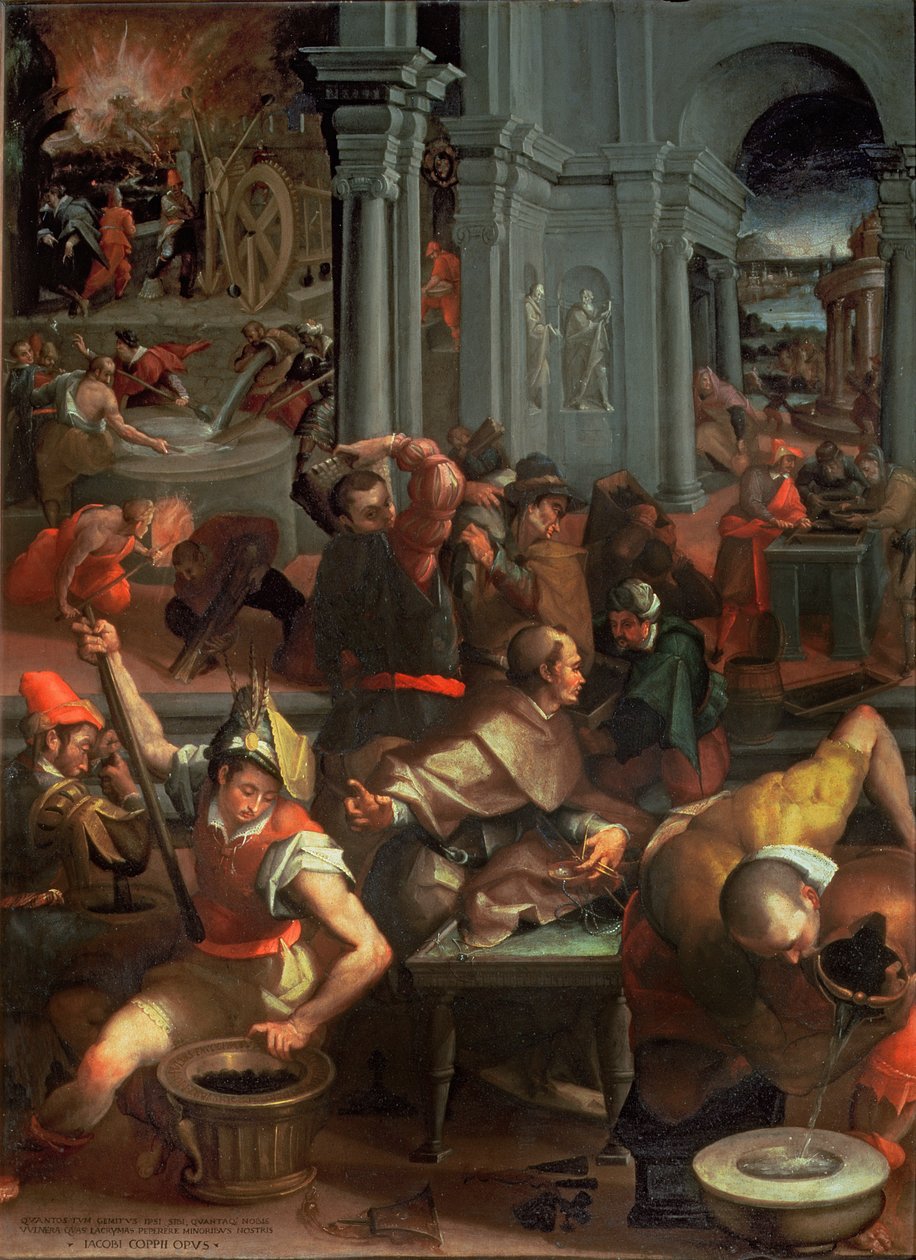 Oppfinnelsen av krutt i 1313, 1572 (skifer) av Jacopo Coppi