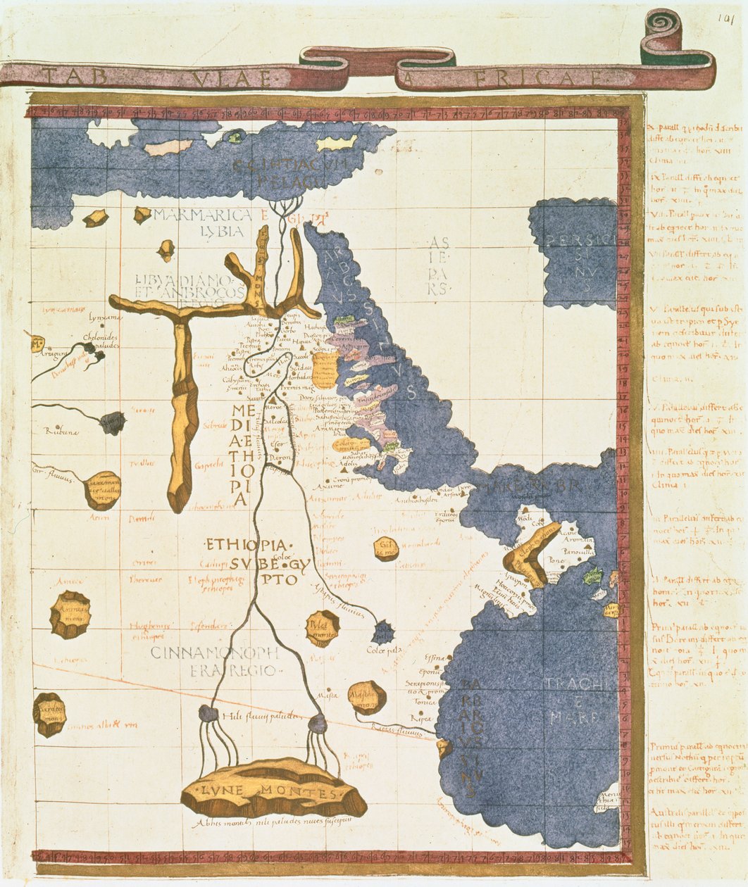 Kart som viser Egypt til Etiopia, fra Ptolemaios-manuskriptet, ca. 1470, illustrasjon fra 