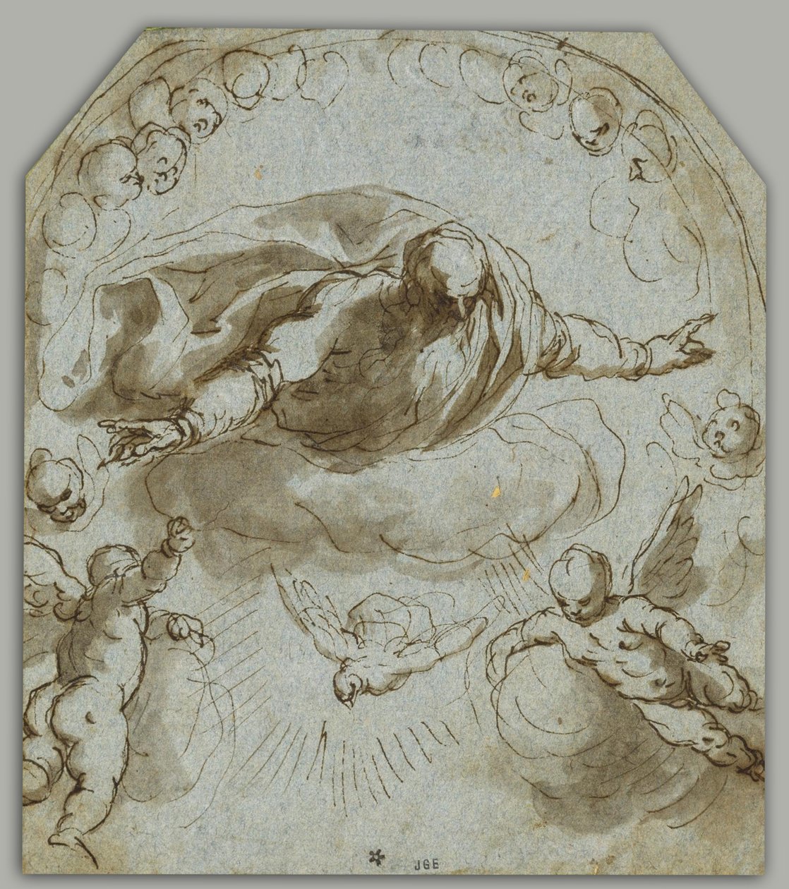 Gud Faderen med duen, To Putti og en Nimbus av Keruber av Jacopo Negretti
