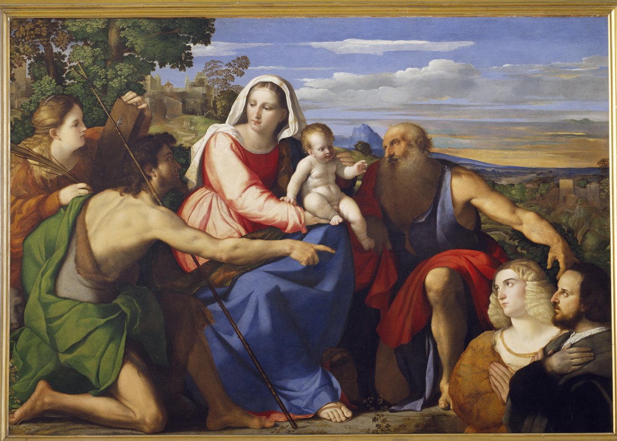 Sacra Conversazione med St. Catherine, Johannes døperen og to givere av Jacopo Palma