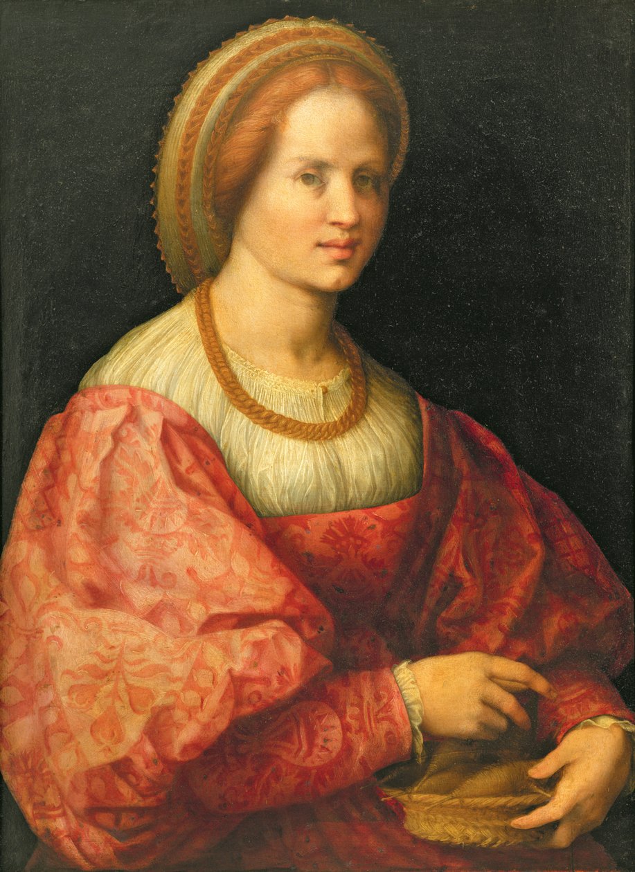 Portrett av en kvinne med en kurv med spindler, ca. 1514-17 av Jacopo Pontormo