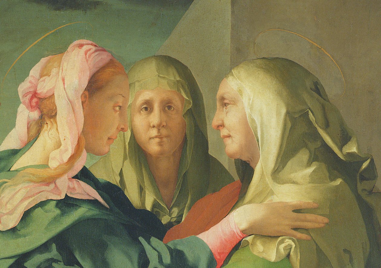 The Visitation, 1528-30 freskomaleri av 60438 av Jacopo Pontormo