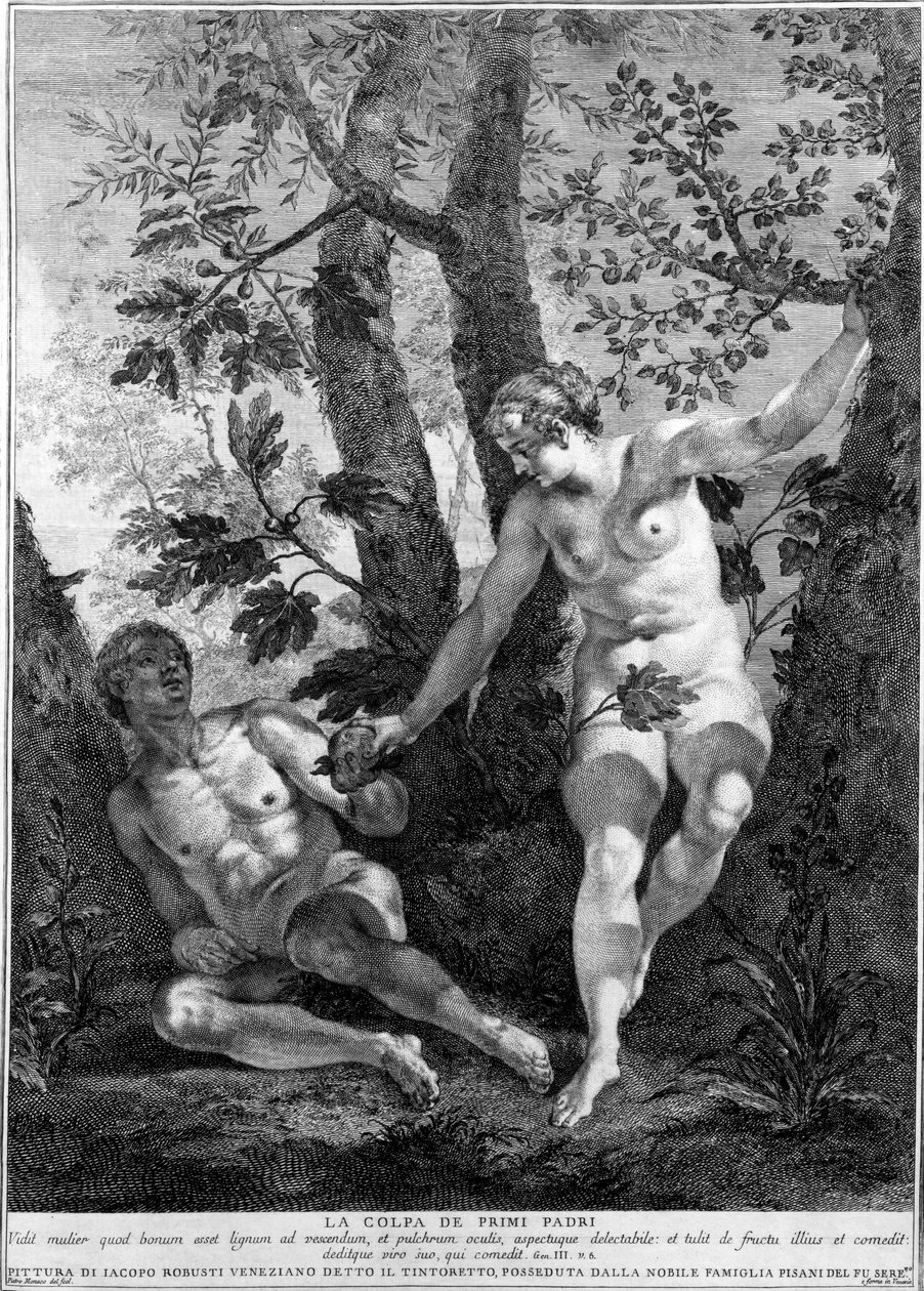 Adam og Eva, gravert av Pietro Monaco, ca. 1741-52 av Jacopo Robusti Tintoretto