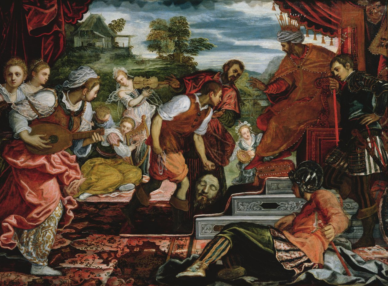 David og Goliat olje på lerret av Jacopo Robusti Tintoretto