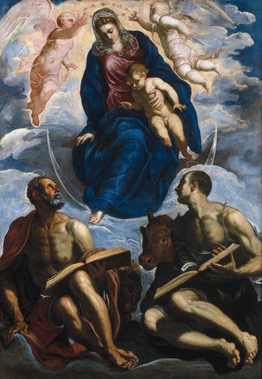Maria med barnet, æret av St. Marc og St. Luke av Jacopo Robusti Tintoretto