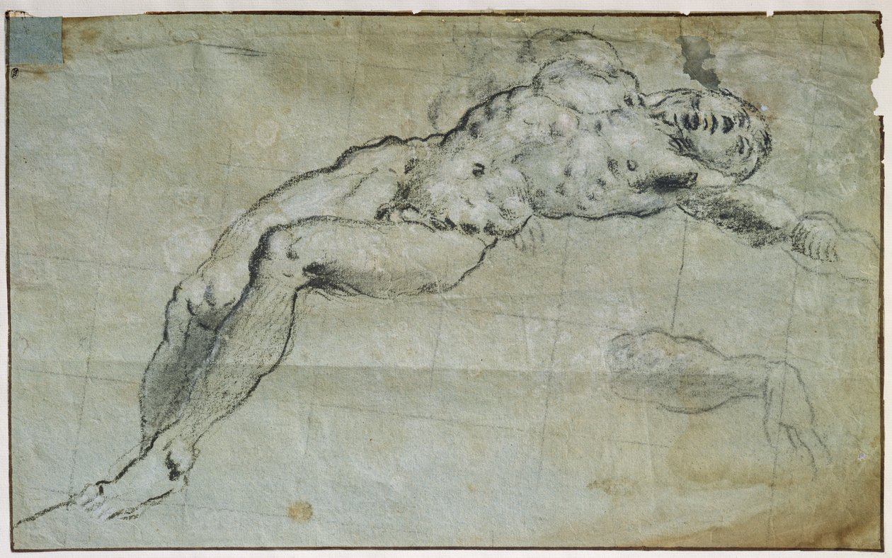 Studie for kroppen til St. George (kull på papir) av Jacopo Robusti Tintoretto
