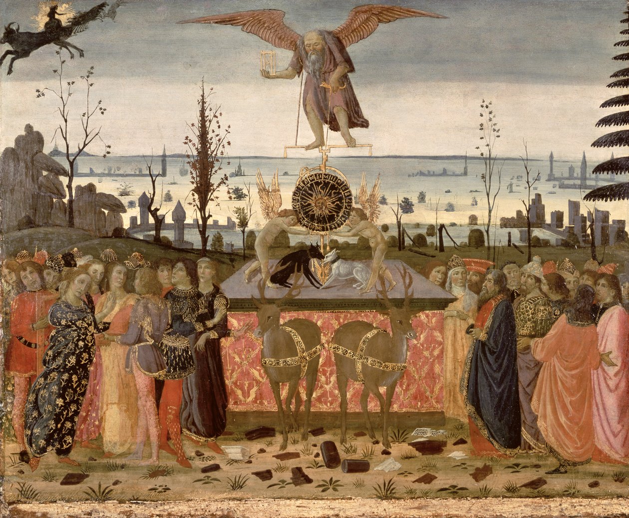 Triumph of Time, inspirert av "Triumphs" av Petrarch (1304-74) av Jacopo del Sellaio