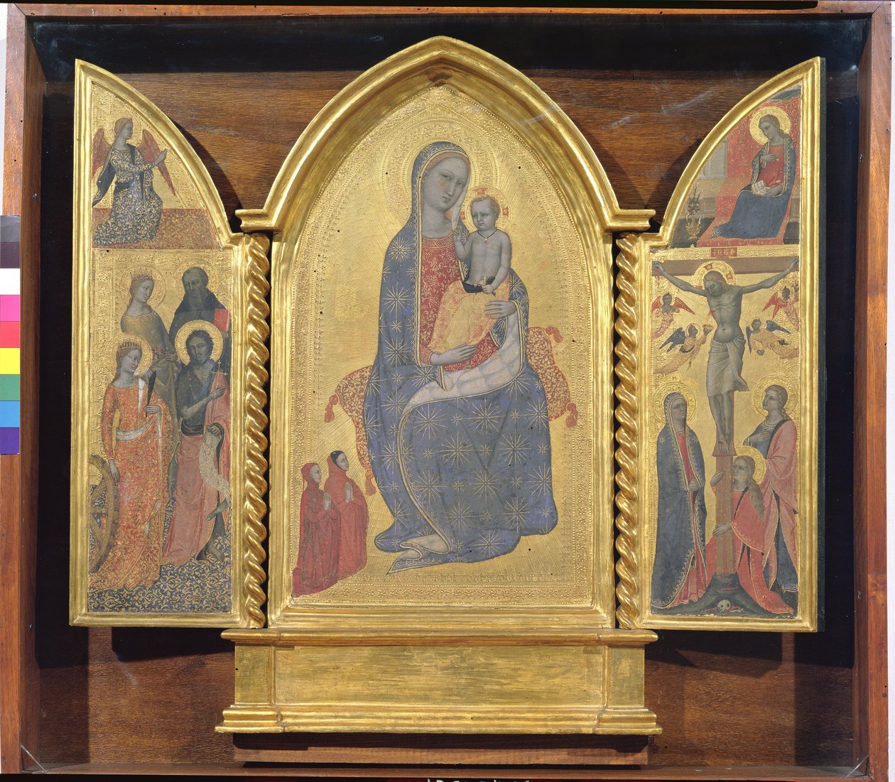 Jomfru og barn, bebudelse og korsfestelse (tempera på panel) av Jacopo di Cione