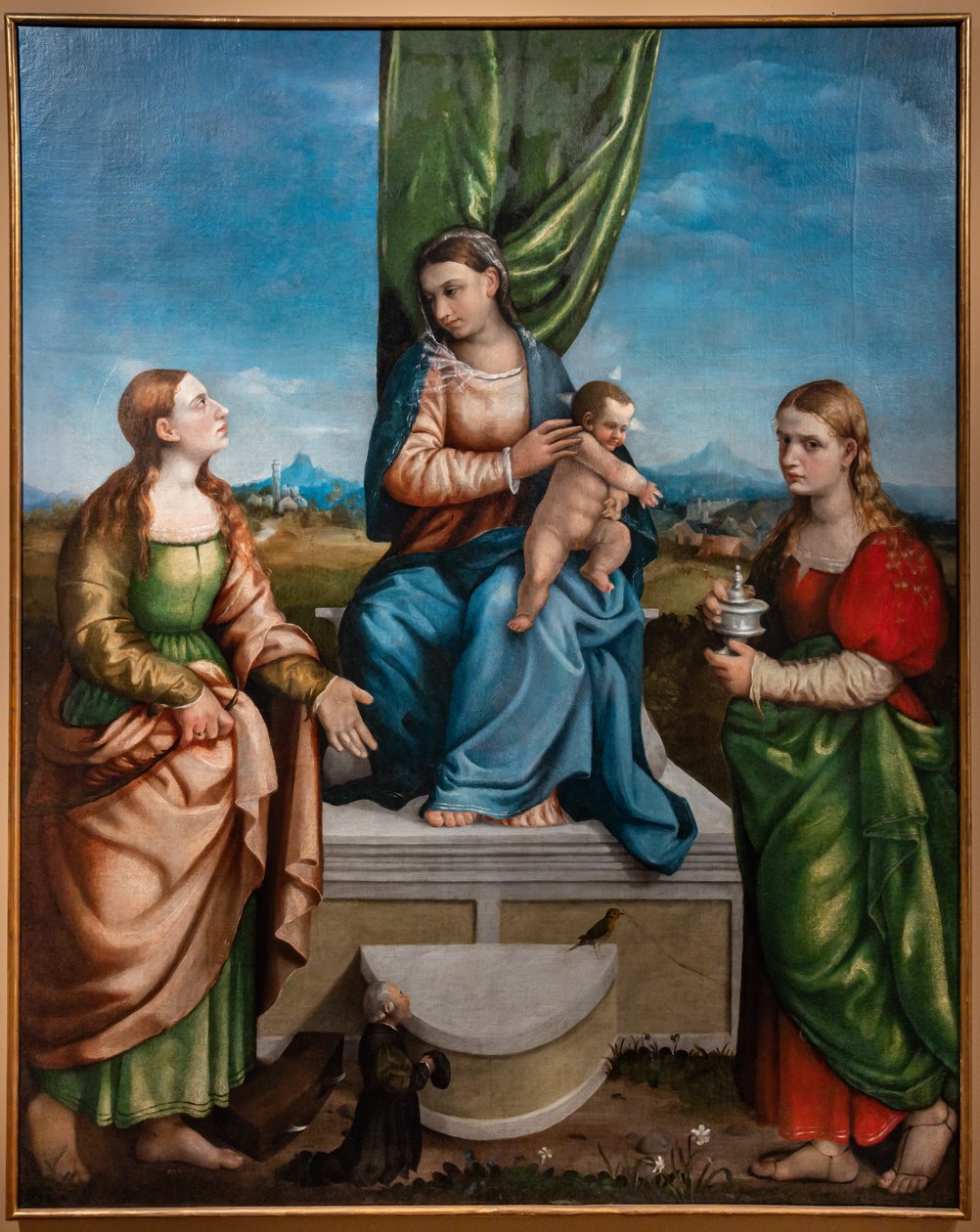 Tronet Madonna med Jesusbarnet mellom de hellige Katarina og Maria Magdalena, tredje tiår av 1500-tallet (olje på lerret) av Jacopo (1510 92) Bassano