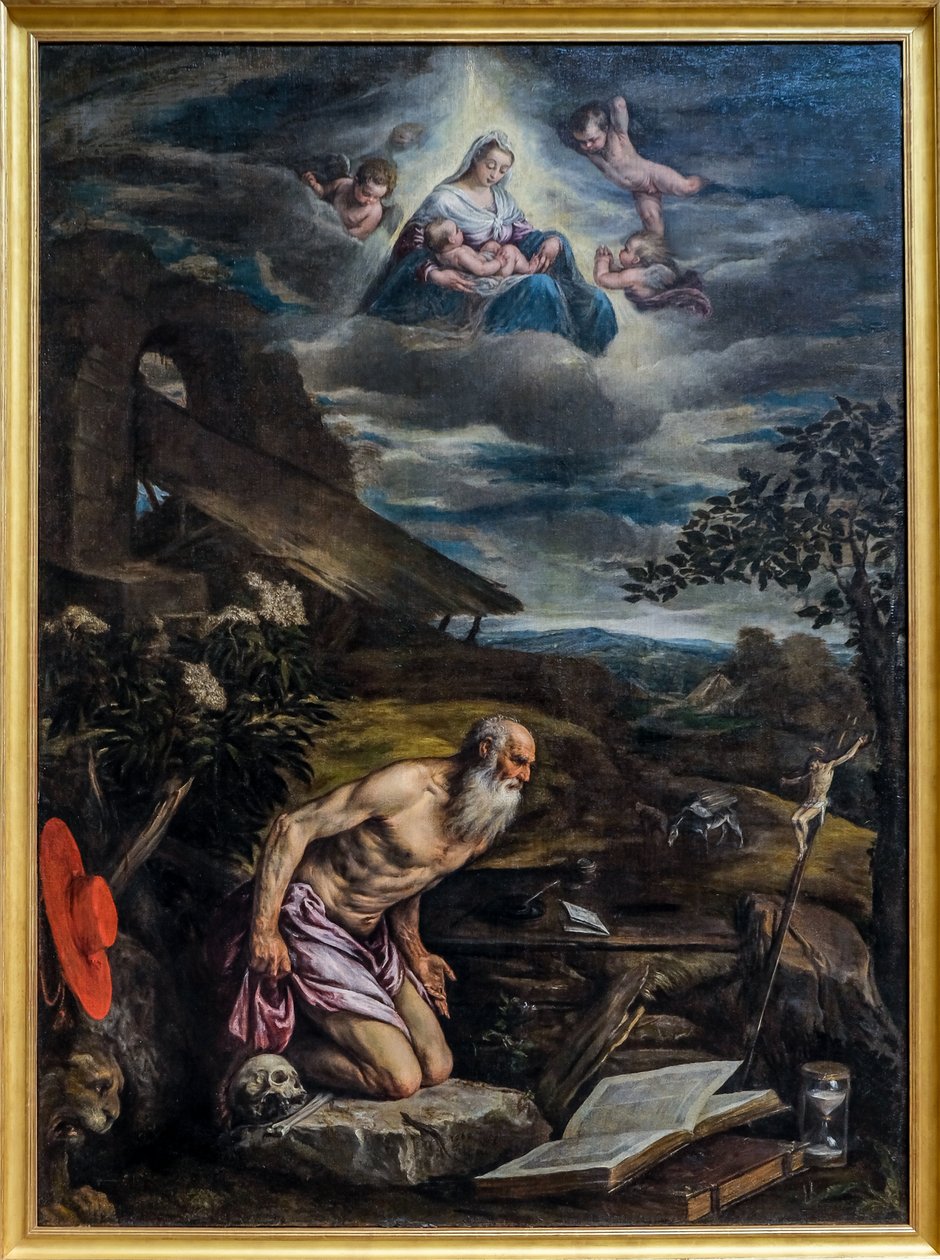 Den hellige Jerome i ørkenen av Jacopo (1510-92) Bassano