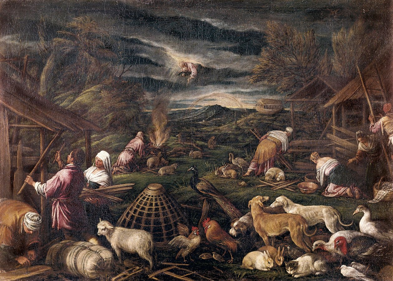 Noe etter syndfloden. Maleri av Jacopo da Ponte, kalt Jacopo Bassano (1515-1592) av Jacopo Bassano