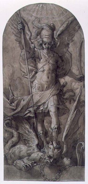 St. Michael (brunt blekk og brun vask) av Jacopo (attr.to) Ligozzi