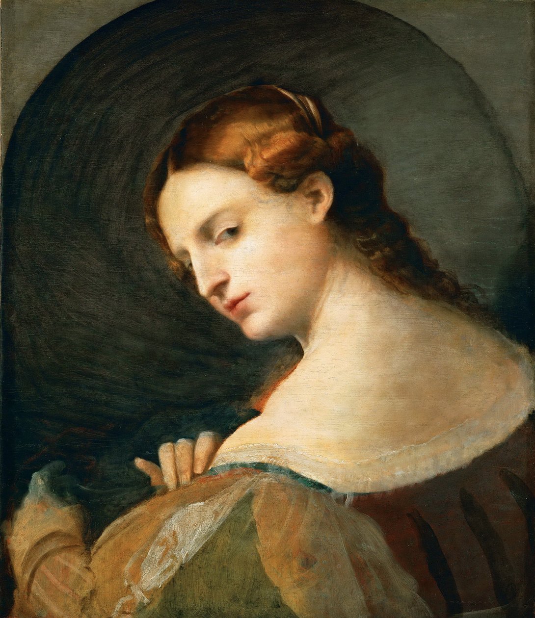 Portrait de jeune femme de profil - Portrett av en ung kvinne i profil, av Palma il Vecchio, Jacopo, den eldste (1480-1528). Olje på tre, ca. 1520. Dimensjon : 49x42,4 cm. Kunsthistorisk museum, Vienne av Jacopo (c.1480 1528) Palma
