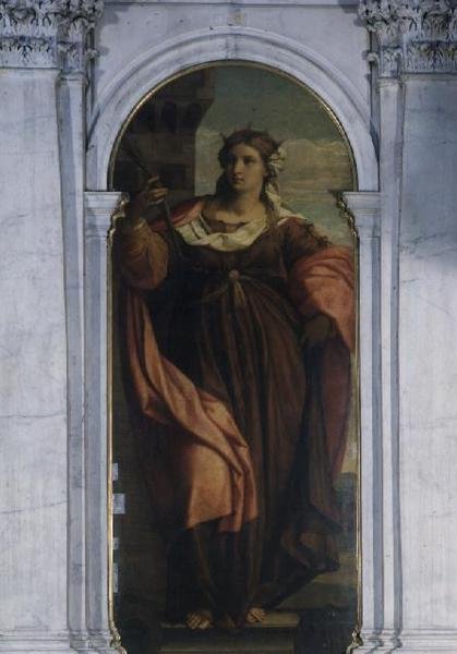 St. Barbara (del av triptyk) av Jacopo (c.1480 1528) Palma