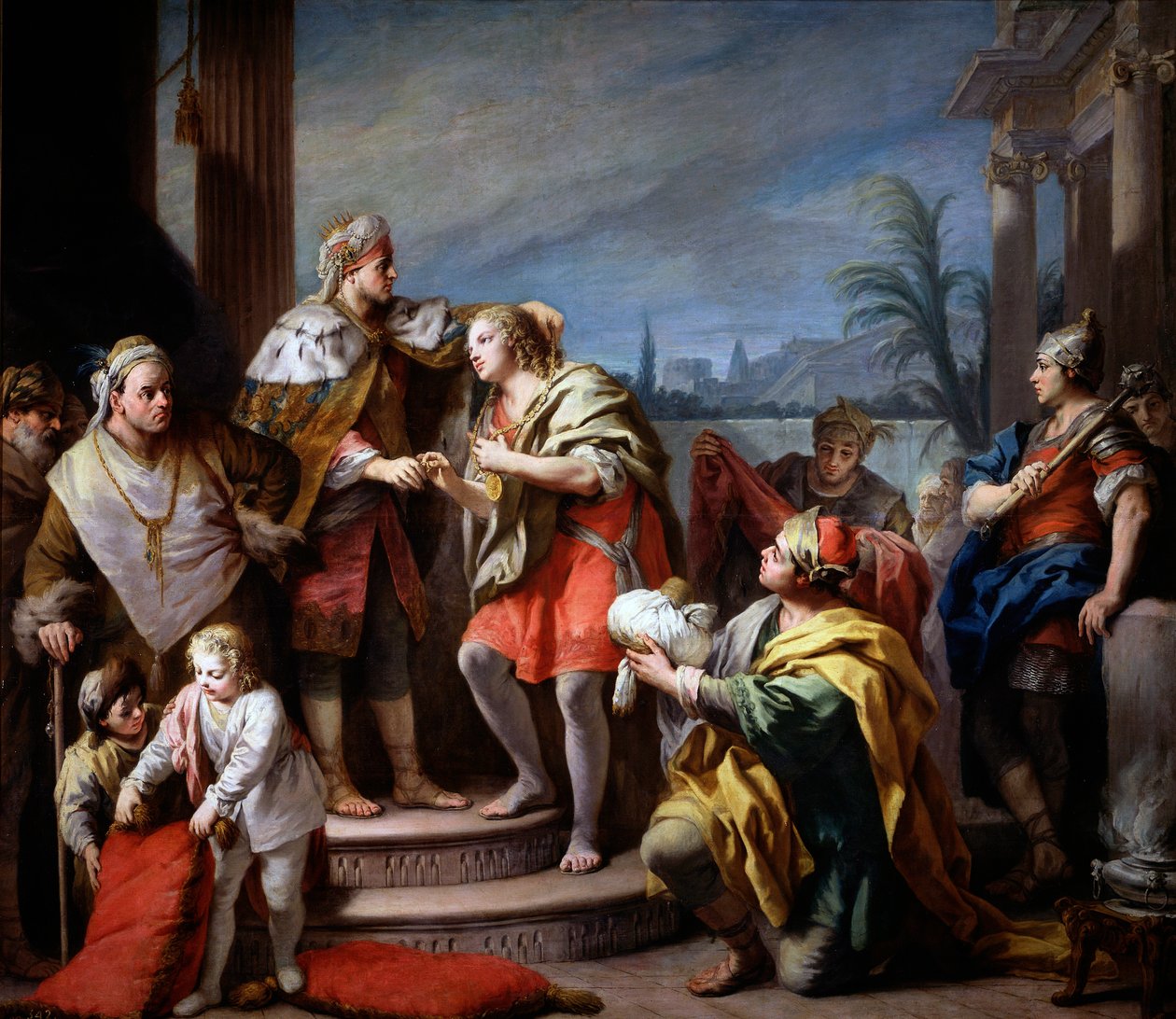 Joseph devant Pharaon - Joseph before Pharaoh - Maleri av Jacopo Amigoni (Giacomo Amiconi) (1675-1752), ca 1749 - Olje på lerret, 283x325 - Museo del Prado, Madrid av Jacopo Amigoni