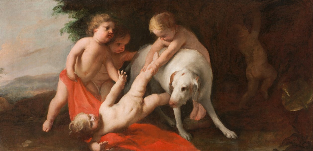 Putti leker med hunden av Jacopo Amigoni