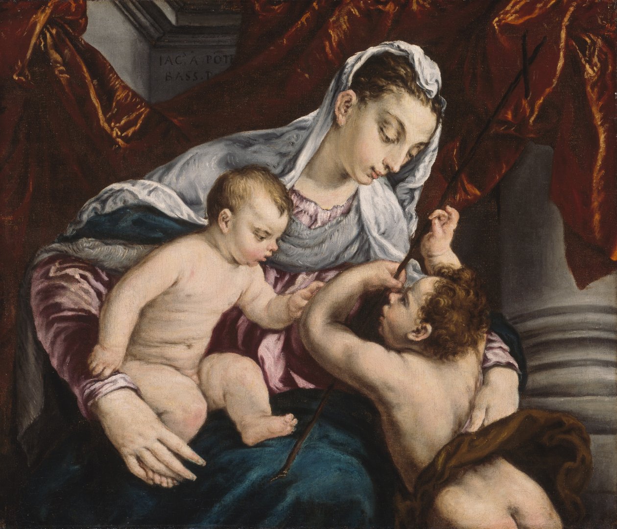 Jomfru og barn med den unge døperen Johannes av Jacopo Bassano