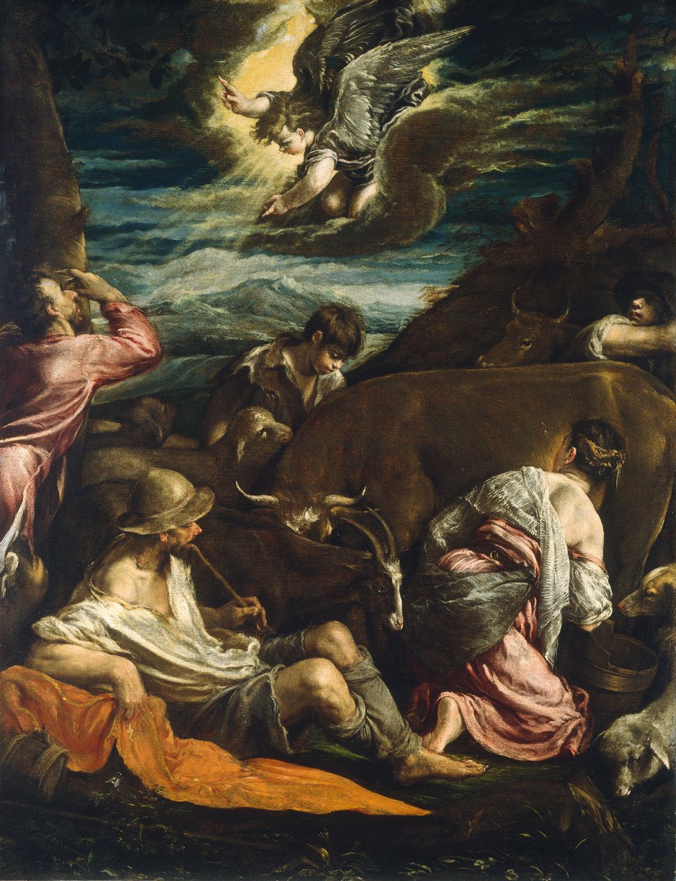 Bebudelsen til hyrdene, sannsynligvis 15551560. av Jacopo Bassano il vecchio