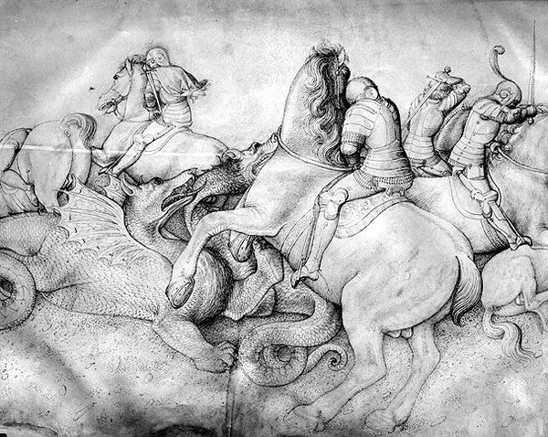 Kamp mot drager, ca. 1450 (blekk på vellum) av Jacopo Bellini