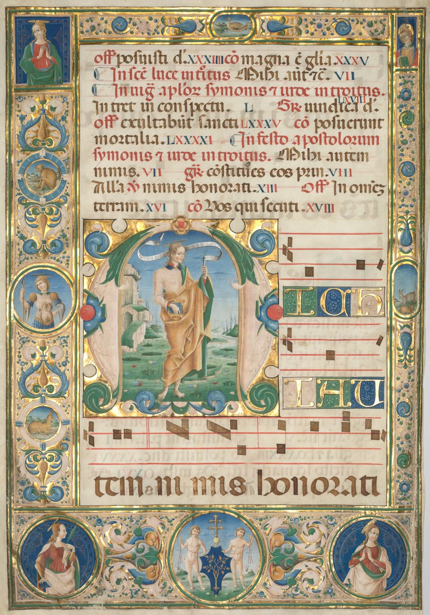 Leaf from a Gradual: Initial (M) med St. Andrew (recto) av Jacopo Filippo d