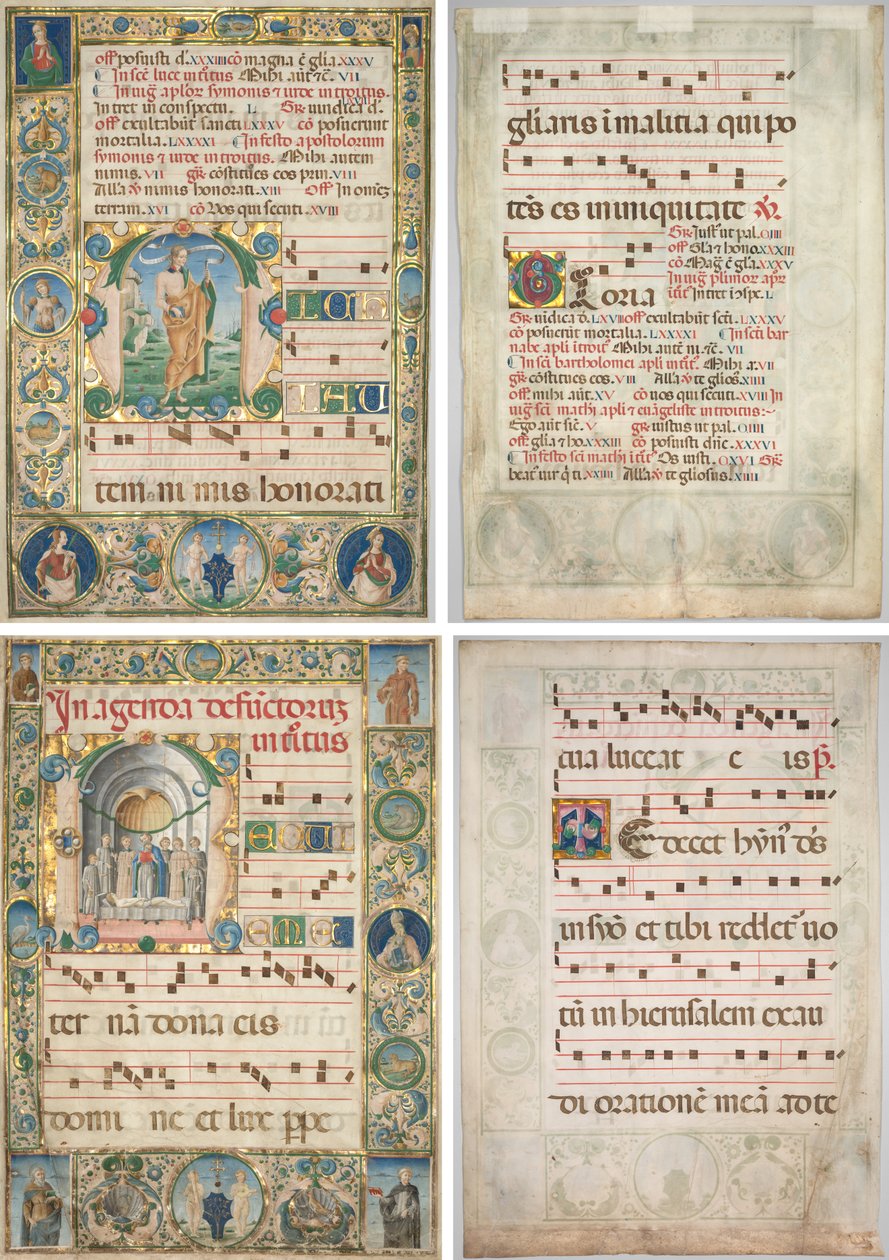 Pair of Graduals: Initial (M) med St. Andrew (recto) og Mass for the Dead (recto) av Jacopo Filippo d