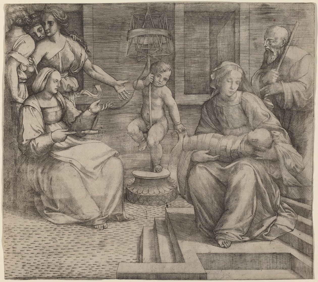 Hellig familie med Saint Elizabeth og spedbarnet Saint John the Baptist av Jacopo Francia