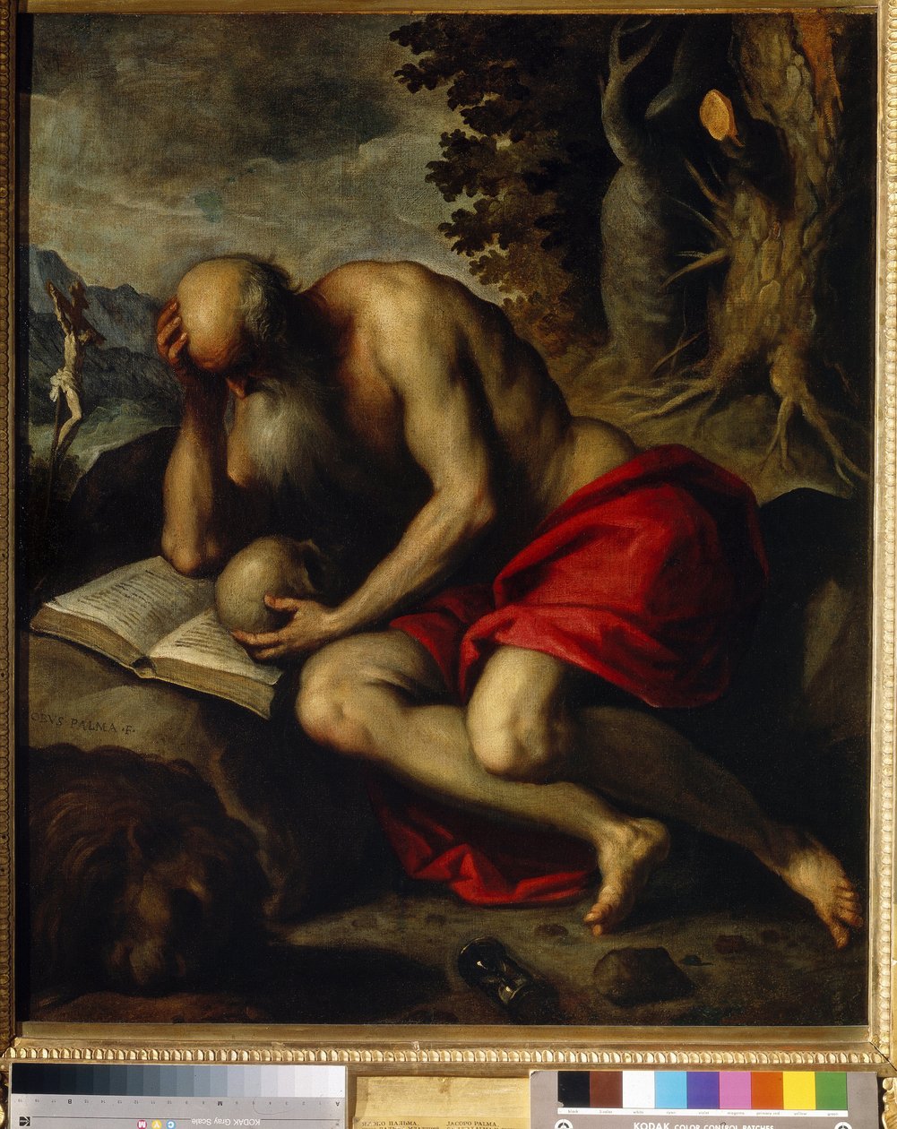 Den hellige Jerome. Maleri av Jacopo Palma il Giovane den yngre (1544-1628), olje på lerret av Jacopo Il Giovane Palma