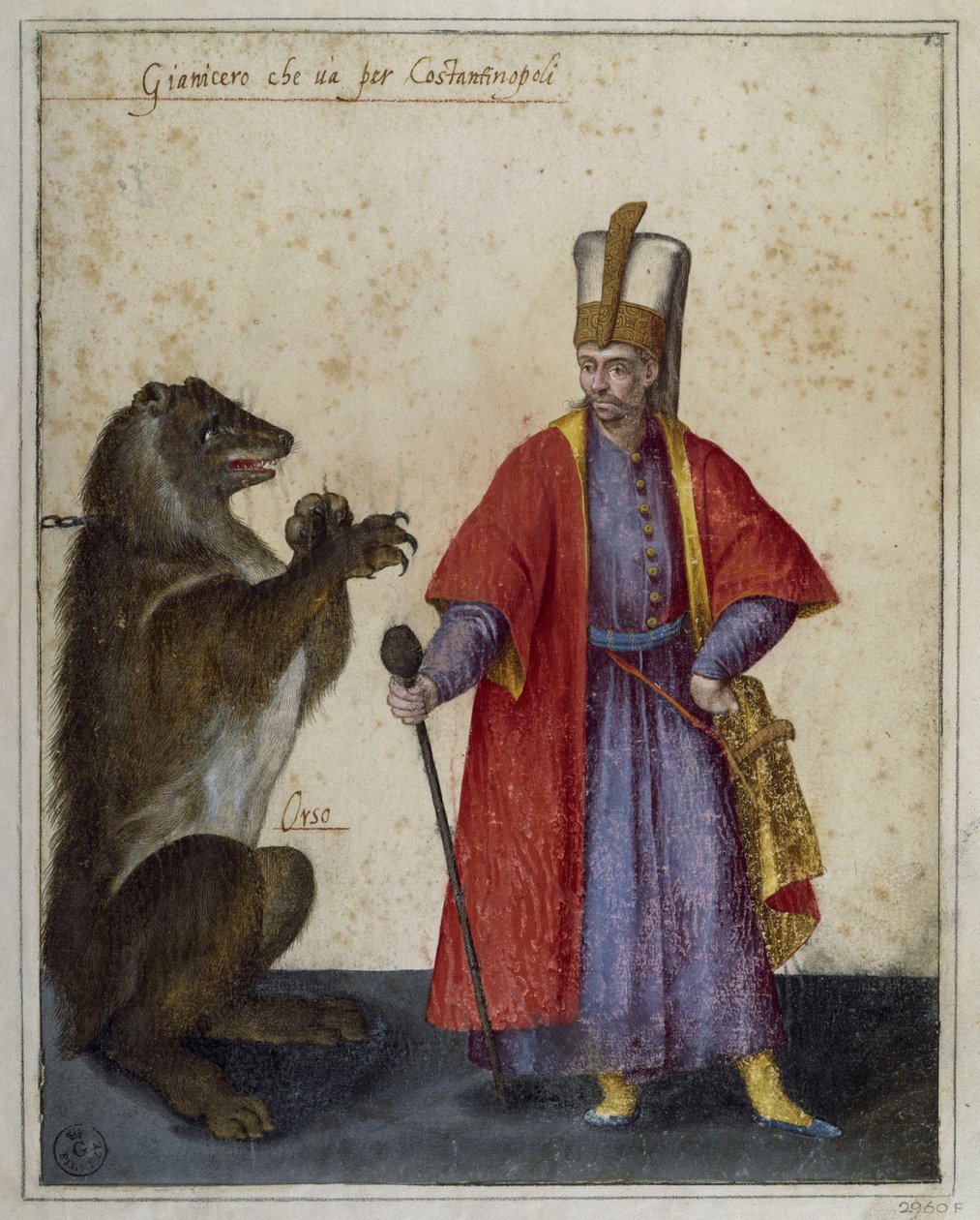 Janisseri og bjørn, tegning av Jacopo Ligozzi (1547-1626) av Jacopo Ligozzi