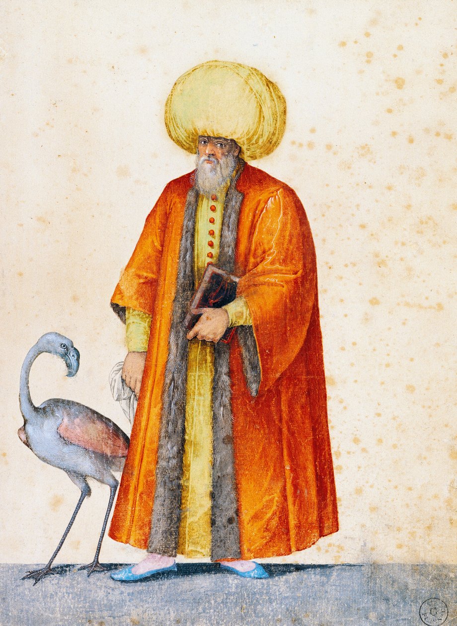 Tyrkisk mann med flamingo, tegning av Jacopo Ligozzi (1547-1627) av Jacopo Ligozzi