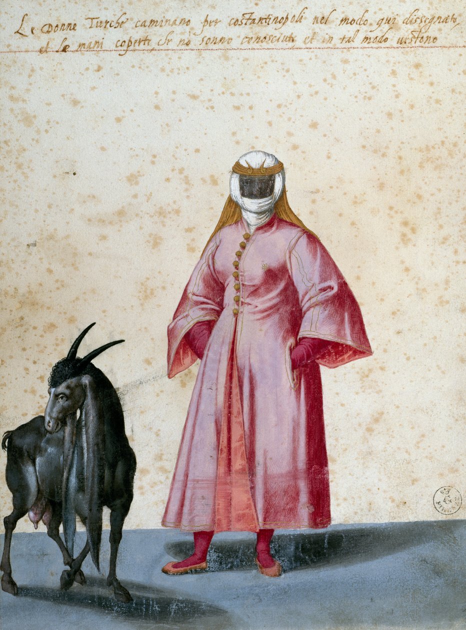 Tyrkisk kvinne med geit, tegning av Jacopo Ligozzi (1547-1627) av Jacopo Ligozzi
