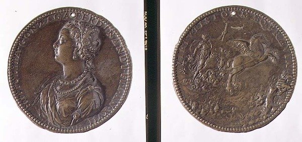 Portrettmedalje, forside som viser Hippolytus Gonzaga, bakside viser muligens Juno på vognen hennes (bronse) av Jacopo Nizzola da Trezzo