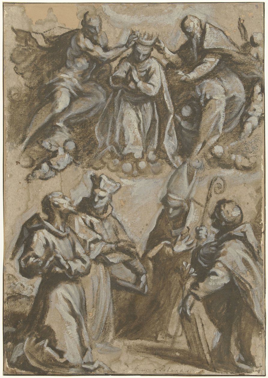 Fire hellige i tilbedelse og kroningen av jomfru Maria av Jacopo Palma (il Giovane)