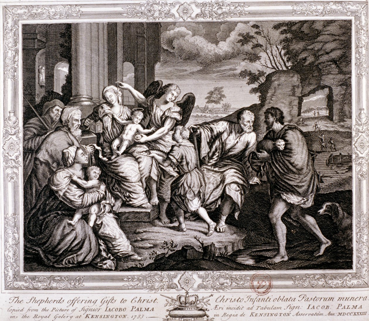 Hyrdene tilbyr gaver til Kristus, 1733 av Jacopo Palma