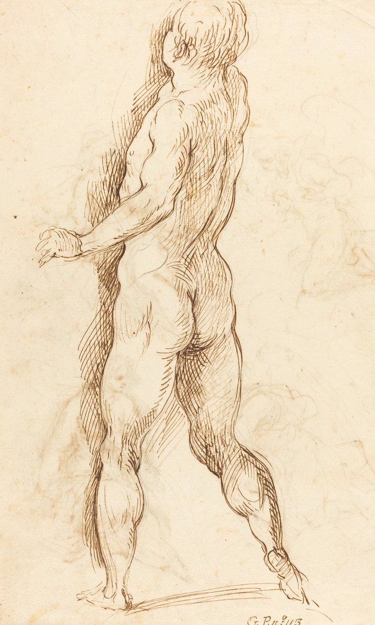 Naken mann sett bakfra [verso] av Jacopo Palma il Giovane