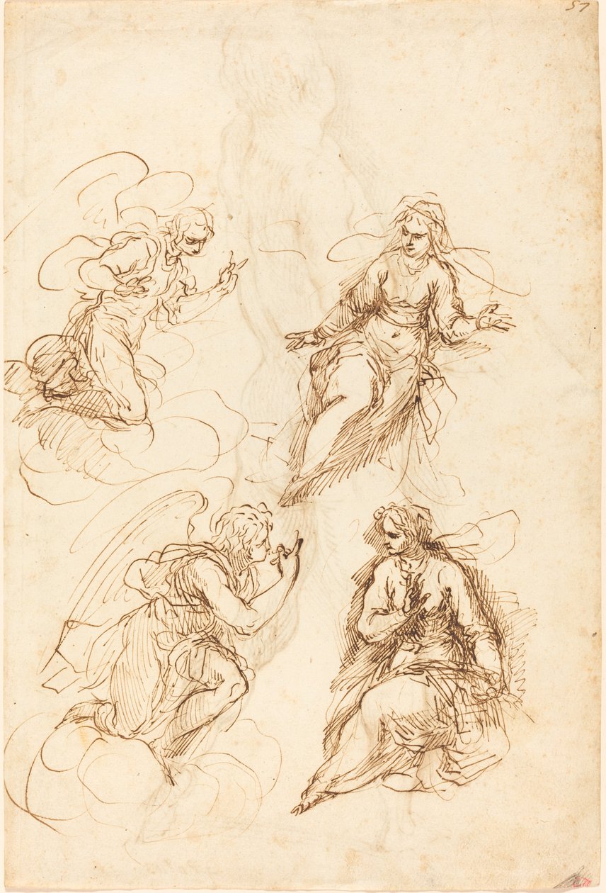 Studier for en kunngjøring [recto] av Jacopo Palma il Giovane