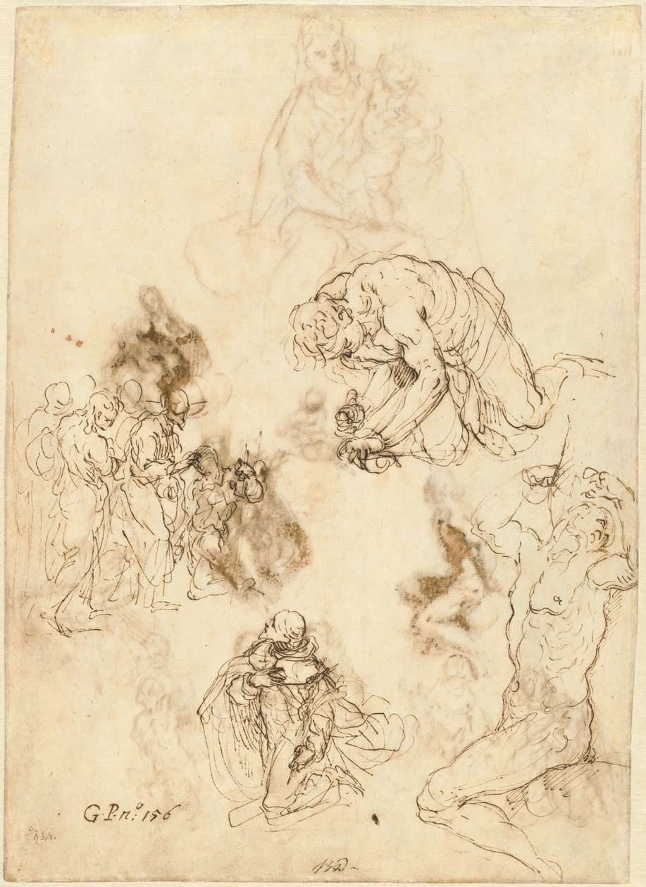 Studier av Kristus som helbreder den blinde mannen, Saint Philip Benizzi og Saint Sebastian av Jacopo Palma il Giovane