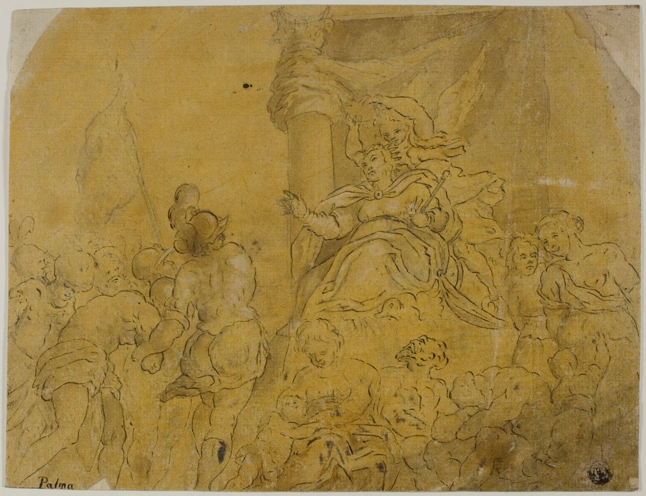 Studie for Venezia, kronet av seier, mottar hennes undersåtter av Jacopo Palma il Giovane