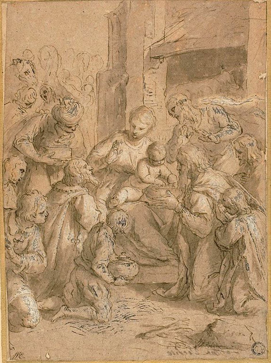 Studie for tilbedelse av magiene av Jacopo Palma il Giovane