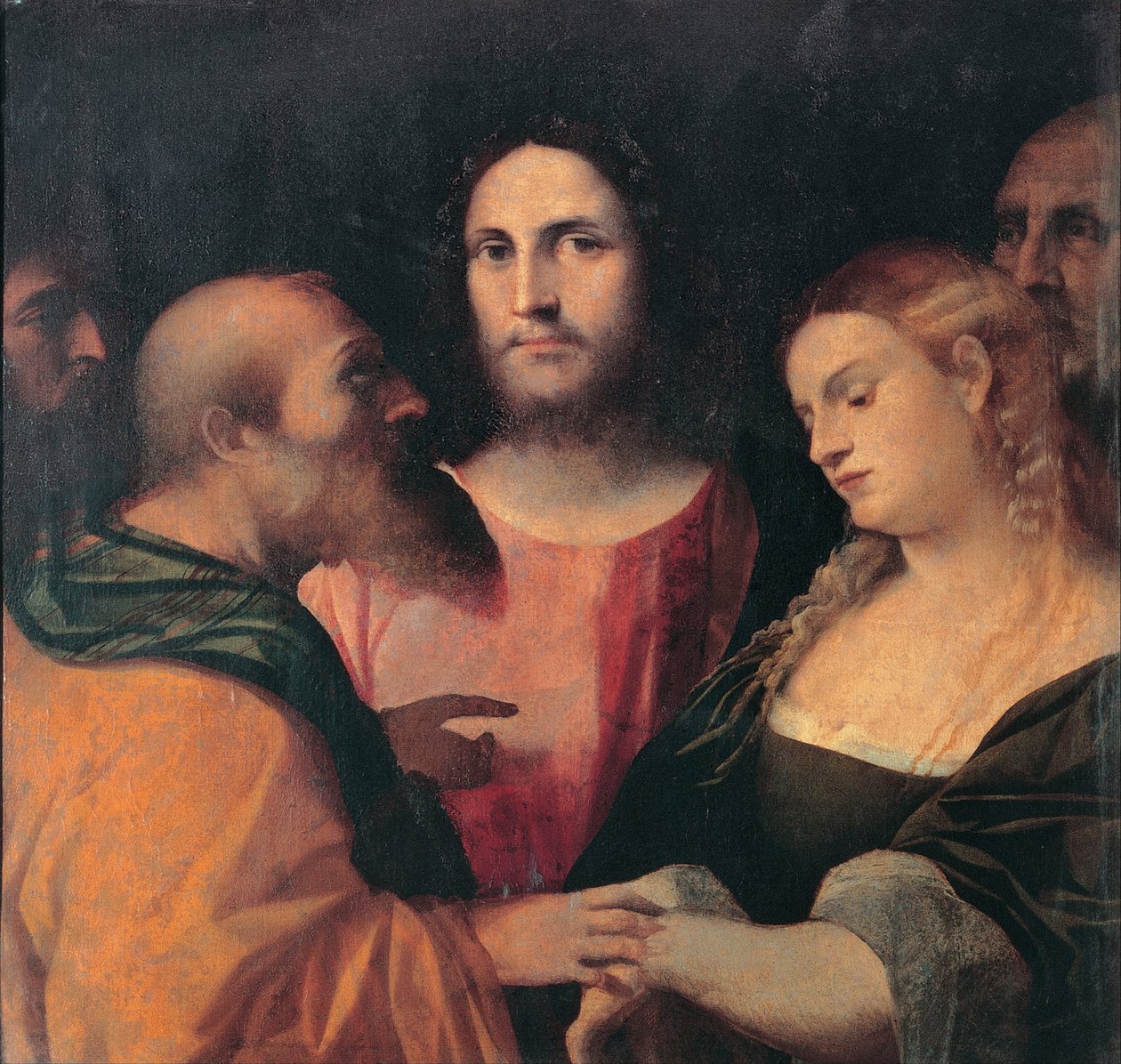 Kristus og kvinnen tatt i utroskap, 1525-1528 av Jacopo Palma il Vecchio the Elder