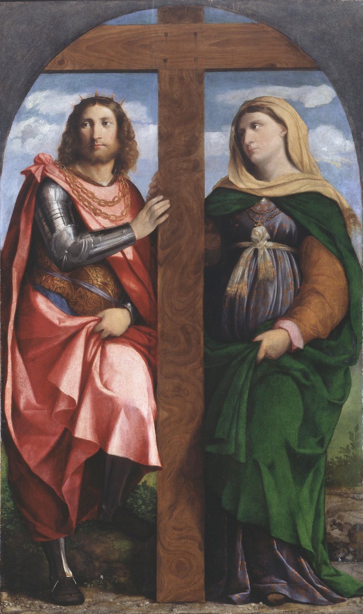Korsets opphøyelse. De hellige Konstantin den store og Helena, 1520-1522. av Jacopo Palma il Vecchio the Elder