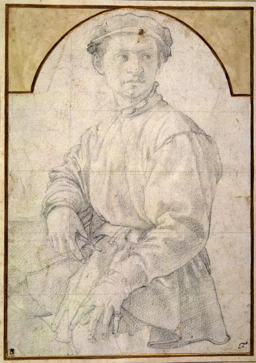 En sittende ungdom med en caps (kritt på papir) av Jacopo Pontormo