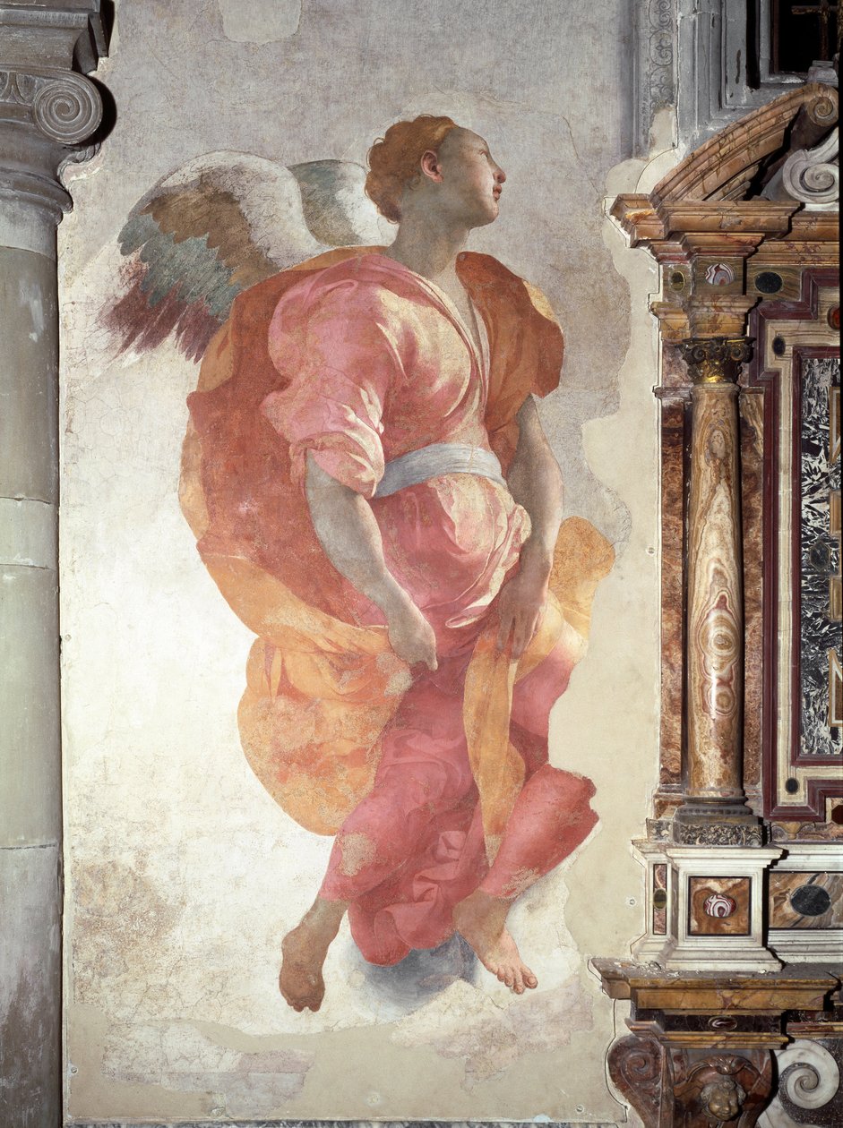 Kunngjøring. Detalj av engelen - Fresco av Jacopo Pontormo
